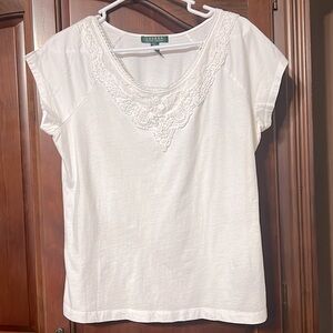 🌺 LAUREN RALPH LAUREN white short sleeves top Size L